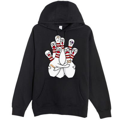 Cartoon Bowling Scared Bowling Pins Funny Sport Bowler Premium Pullover Hoodie