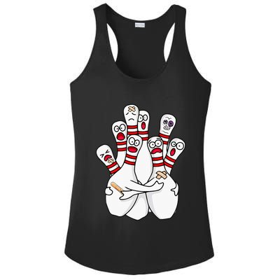 Cartoon Bowling Scared Bowling Pins Funny Sport Bowler Ladies PosiCharge Competitor Racerback Tank