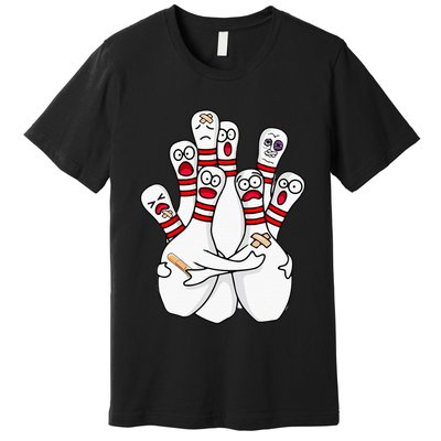 Cartoon Bowling Scared Bowling Pins Funny Sport Bowler Premium T-Shirt