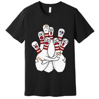 Cartoon Bowling Scared Bowling Pins Funny Sport Bowler Premium T-Shirt
