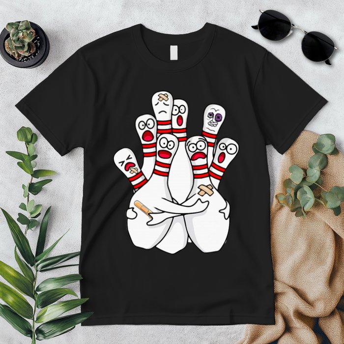 Cartoon Bowling Scared Bowling Pins Funny Sport Bowler Premium T-Shirt