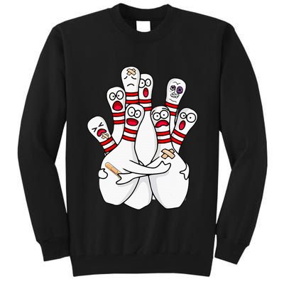Cartoon Bowling Scared Bowling Pins Funny Sport Bowler Tall Sweatshirt