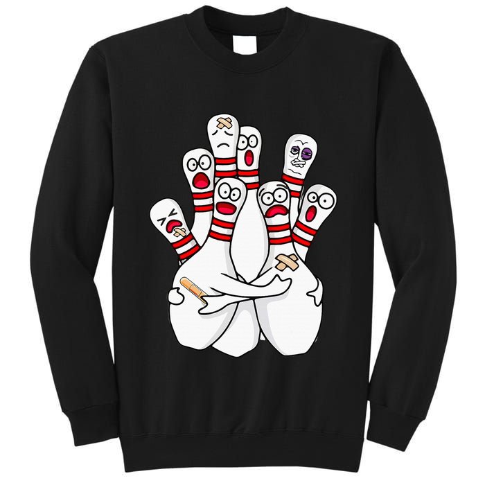 Cartoon Bowling Scared Bowling Pins Funny Sport Bowler Tall Sweatshirt
