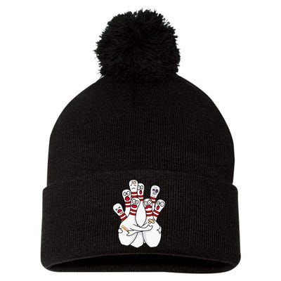 Cartoon Bowling Scared Bowling Pins Funny Sport Bowler Pom Pom 12in Knit Beanie