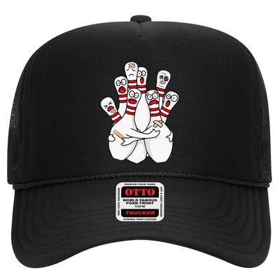 Cartoon Bowling Scared Bowling Pins Funny Sport Bowler Trucker Hat