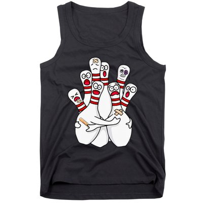 Cartoon Bowling Scared Bowling Pins Funny Sport Bowler Tank Top