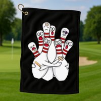 Cartoon Bowling Scared Bowling Pins Funny Sport Bowler Golf Towel