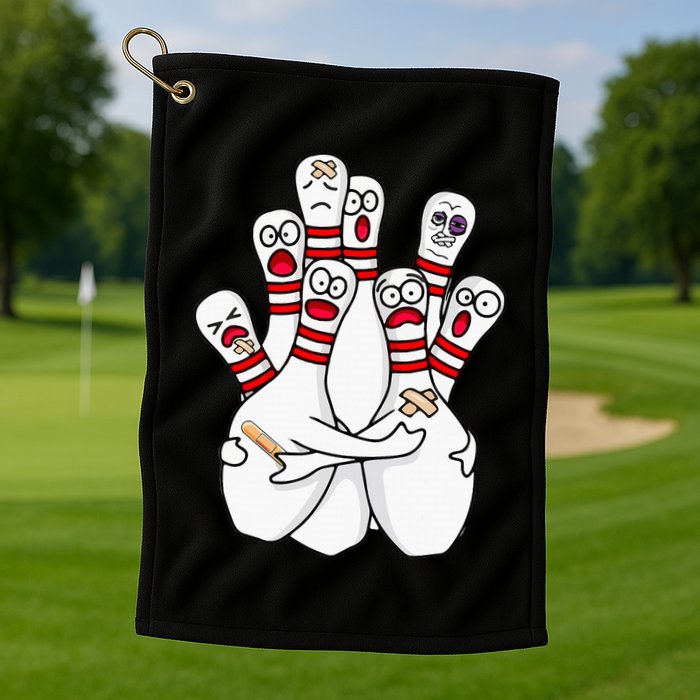 Cartoon Bowling Scared Bowling Pins Funny Sport Bowler Golf Towel