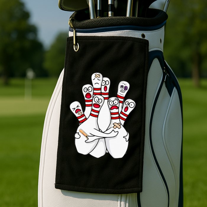Cartoon Bowling Scared Bowling Pins Funny Sport Bowler Golf Towel