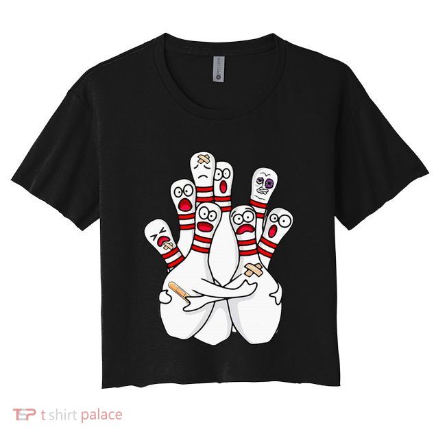Cartoon Bowling Scared Bowling Pins Funny Sport Bowler Crop Top