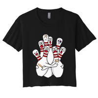 Cartoon Bowling Scared Bowling Pins Funny Sport Bowler Crop Top