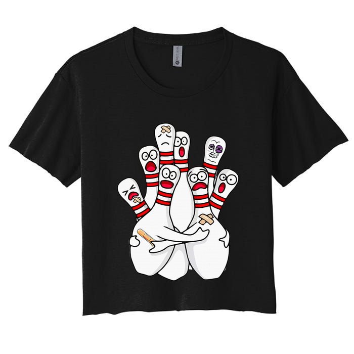 Cartoon Bowling Scared Bowling Pins Funny Sport Bowler Crop Top