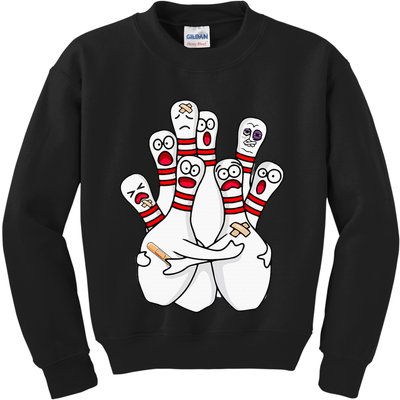 Cartoon Bowling Scared Bowling Pins Funny Sport Bowler Kids Sweatshirt