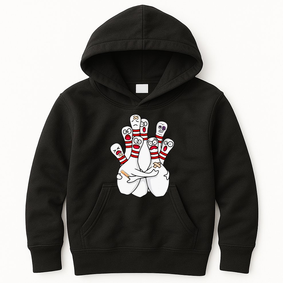 Cartoon Bowling Scared Bowling Pins Funny Sport Bowler Kids Hoodie
