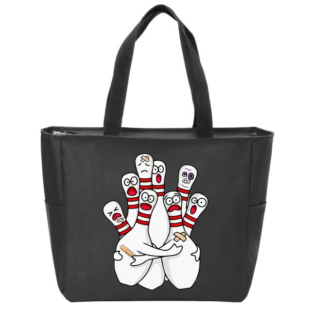 Cartoon Bowling Scared Bowling Pins Funny Sport Bowler Zip Tote Bag