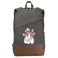 Cartoon Bowling Scared Bowling Pins Funny Sport Bowler Cotton Canvas Backpack