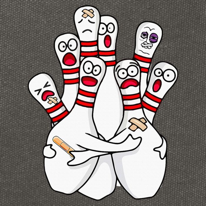 Cartoon Bowling Scared Bowling Pins Funny Sport Bowler Cotton Canvas Backpack