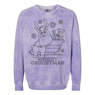 Coloring Book Style Blank Merry Christmas Tree Reindeer Colorblast Crewneck Sweatshirt