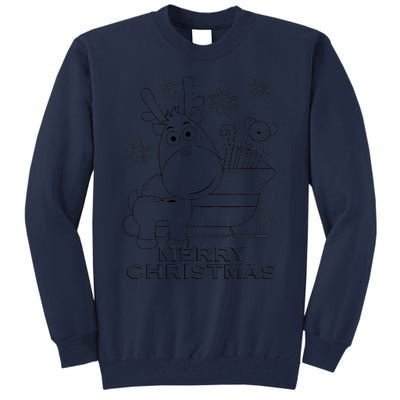 Coloring Book Style Blank Merry Christmas Tree Reindeer Tall Sweatshirt