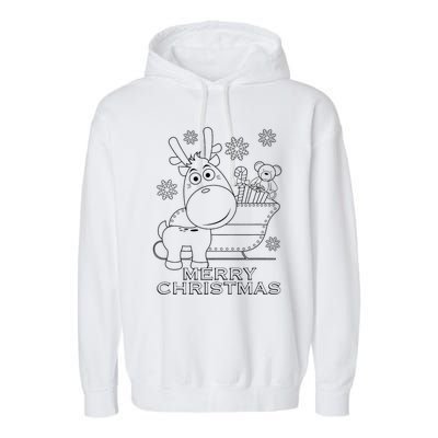 Coloring Book Style Blank Merry Christmas Tree Reindeer Garment-Dyed Fleece Hoodie