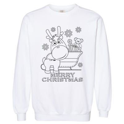 Coloring Book Style Blank Merry Christmas Tree Reindeer Garment-Dyed Sweatshirt