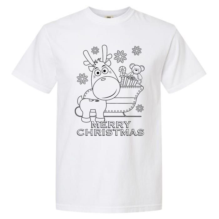 Coloring Book Style Blank Merry Christmas Tree Reindeer Garment-Dyed Heavyweight T-Shirt