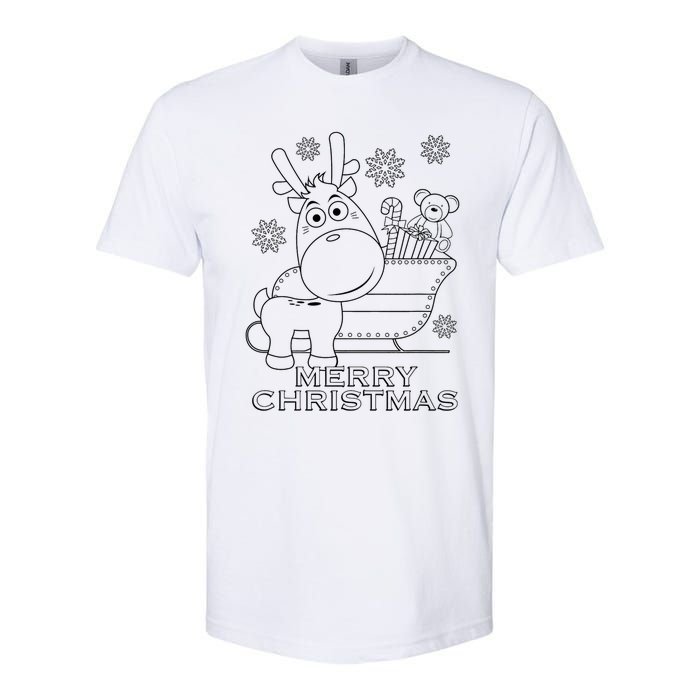 Coloring Book Style Blank Merry Christmas Tree Reindeer Softstyle CVC T-Shirt