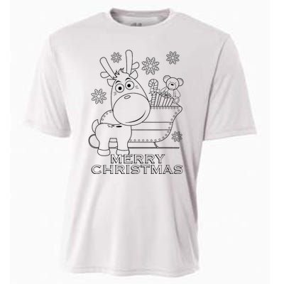 Coloring Book Style Blank Merry Christmas Tree Reindeer Cooling Performance Crew T-Shirt