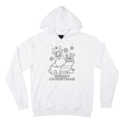 Coloring Book Style Blank Merry Christmas Tree Reindeer Hoodie