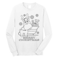 Coloring Book Style Blank Merry Christmas Tree Reindeer Long Sleeve Shirt