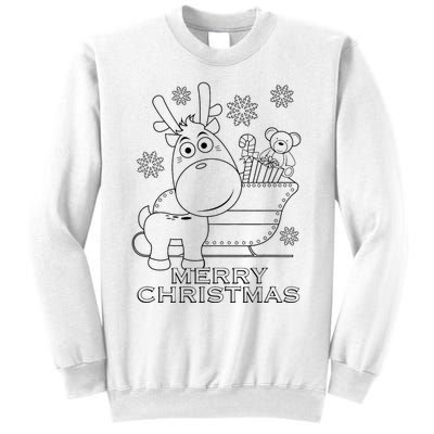 Coloring Book Style Blank Merry Christmas Tree Reindeer Sweatshirt