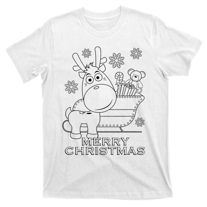 Coloring Book Style Blank Merry Christmas Tree Reindeer T-Shirt