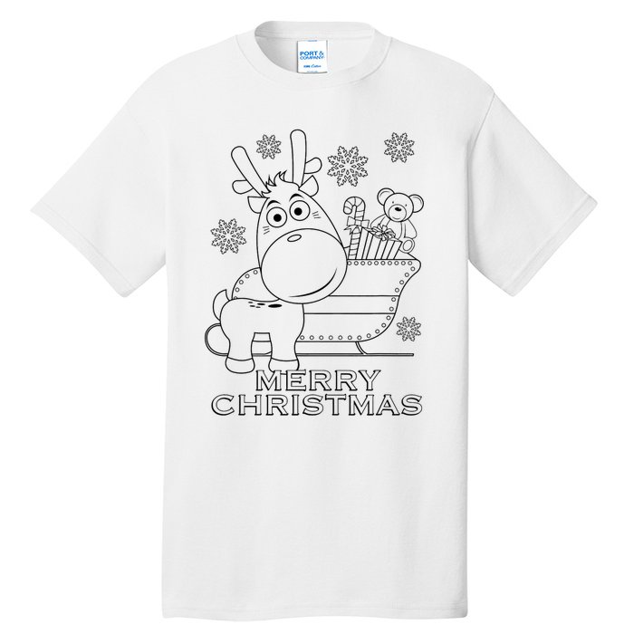 Coloring Book Style Blank Merry Christmas Tree Reindeer Tall T-Shirt