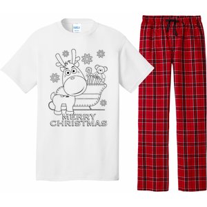 Coloring Book Style Blank Merry Christmas Tree Reindeer Pajama Set