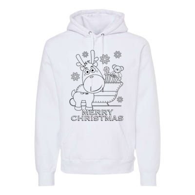 Coloring Book Style Blank Merry Christmas Tree Reindeer Premium Hoodie