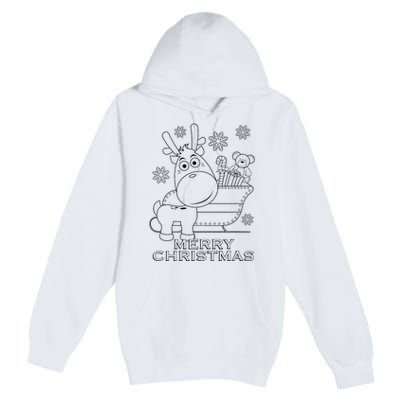 Coloring Book Style Blank Merry Christmas Tree Reindeer Premium Pullover Hoodie