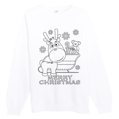 Coloring Book Style Blank Merry Christmas Tree Reindeer Premium Crewneck Sweatshirt