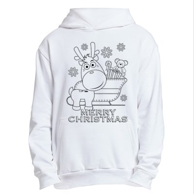 Coloring Book Style Blank Merry Christmas Tree Reindeer Urban Pullover Hoodie