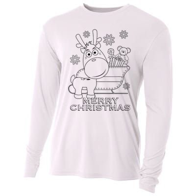 Coloring Book Style Blank Merry Christmas Tree Reindeer Cooling Performance Long Sleeve Crew