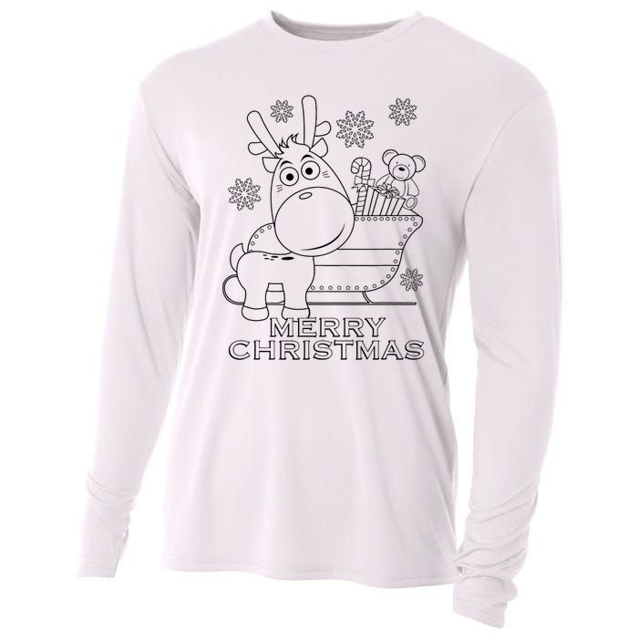 Coloring Book Style Blank Merry Christmas Tree Reindeer Cooling Performance Long Sleeve Crew