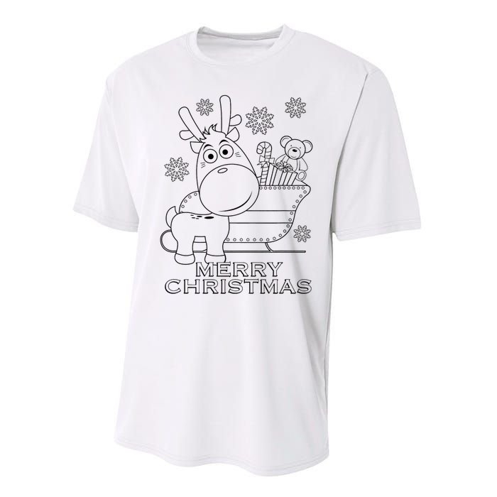 Coloring Book Style Blank Merry Christmas Tree Reindeer Performance Sprint T-Shirt