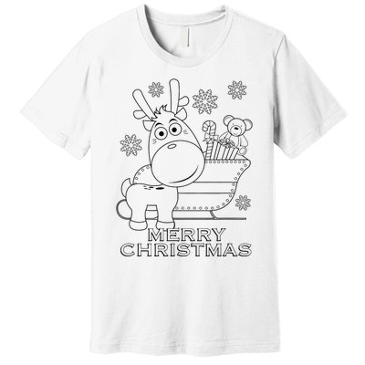 Coloring Book Style Blank Merry Christmas Tree Reindeer Premium T-Shirt