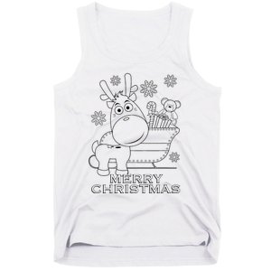 Coloring Book Style Blank Merry Christmas Tree Reindeer Tank Top