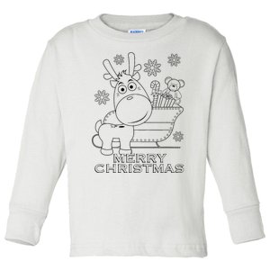 Coloring Book Style Blank Merry Christmas Tree Reindeer Toddler Long Sleeve Shirt