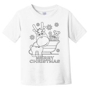 Coloring Book Style Blank Merry Christmas Tree Reindeer Toddler T-Shirt