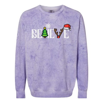 Christmas Believe Santa Xmas Boy Girl Colorblast Crewneck Sweatshirt