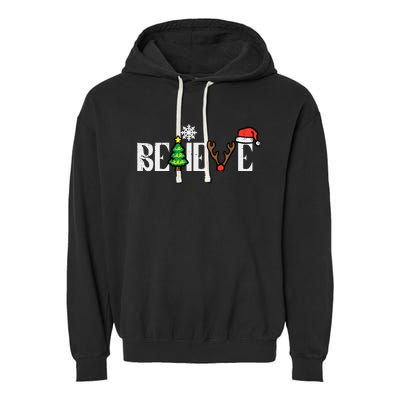 Christmas Believe Santa Xmas Boy Girl Garment-Dyed Fleece Hoodie