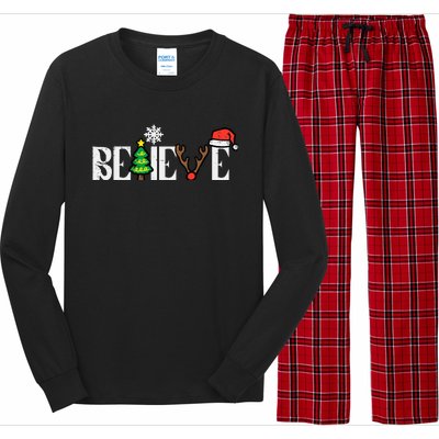 Christmas Believe Santa Xmas Boy Girl Long Sleeve Pajama Set