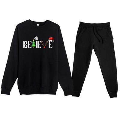 Christmas Believe Santa Xmas Boy Girl Premium Crewneck Sweatsuit Set