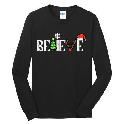 Christmas Believe Santa Xmas Boy Girl Tall Long Sleeve T-Shirt